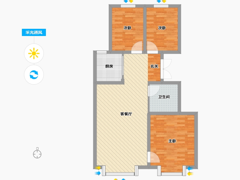 新疆维吾尔自治区-乌鲁木齐市-海棠铭居-73.43-户型库-采光通风