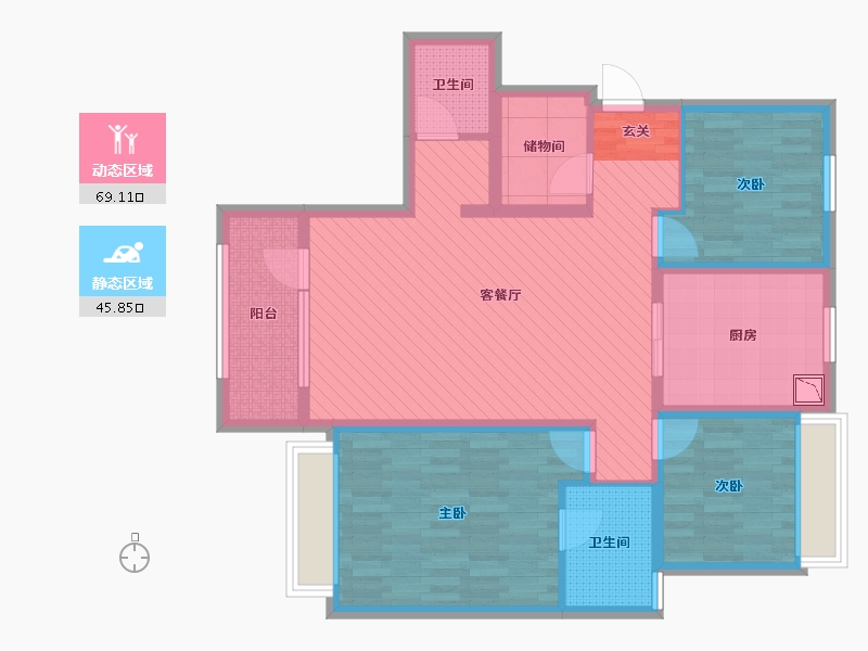 辽宁省-沈阳市-万科西华府-100.84-户型库-动静分区