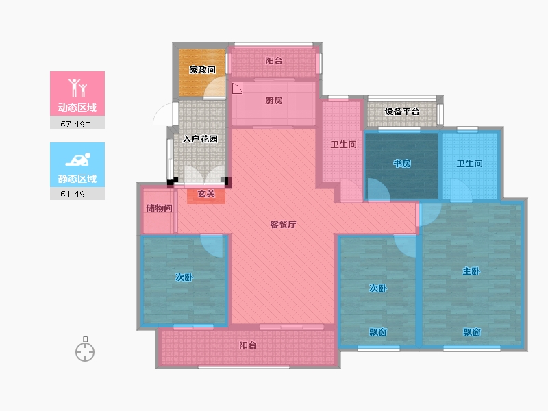 安徽省-亳州市-涡阳静天府YD3户型-125.83-户型库-动静分区