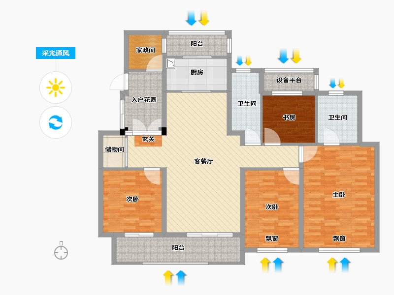 安徽省-亳州市-涡阳静天府YD3户型-125.83-户型库-采光通风