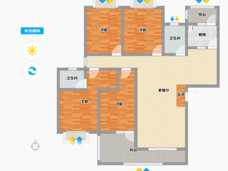 重庆-重庆市-揽江雅苑-131.90-户型库-采光通风