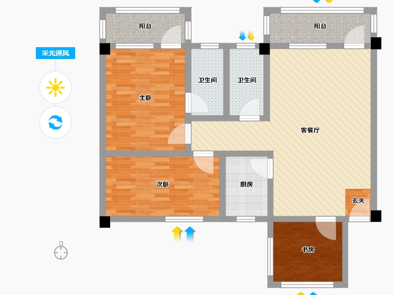 广东省-广州市-华侨花园-89.30-户型库-采光通风