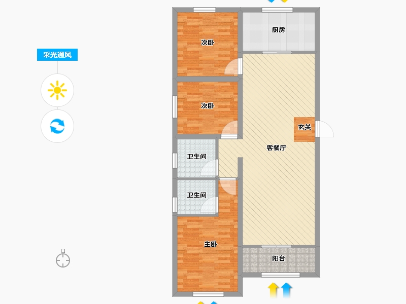 河北省-唐山市-南港新城-93.75-户型库-采光通风