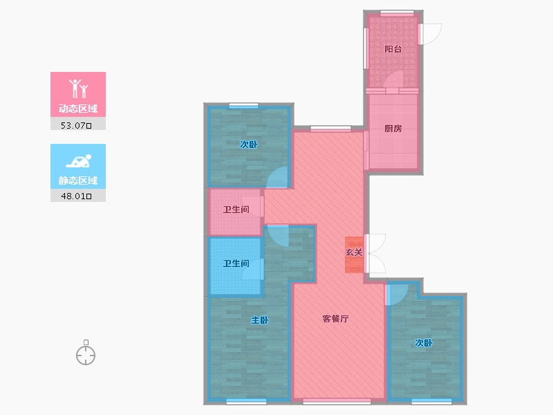 黑龙江省-哈尔滨市-晨能溪树庭院南区-88.80-户型库-动静分区