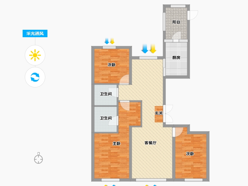 黑龙江省-哈尔滨市-晨能溪树庭院南区-88.80-户型库-采光通风