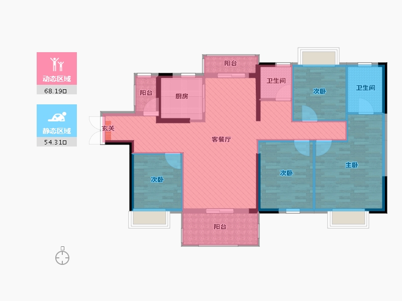 湖南省-长沙市-福晟钱隆世家-108.98-户型库-动静分区