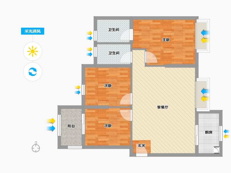 山西省-临汾市-中骏四期-82.84-户型库-采光通风