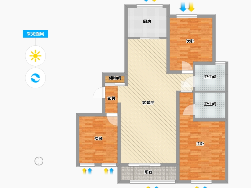 山东省-烟台市-龙口龙泽华府东区-104.80-户型库-采光通风