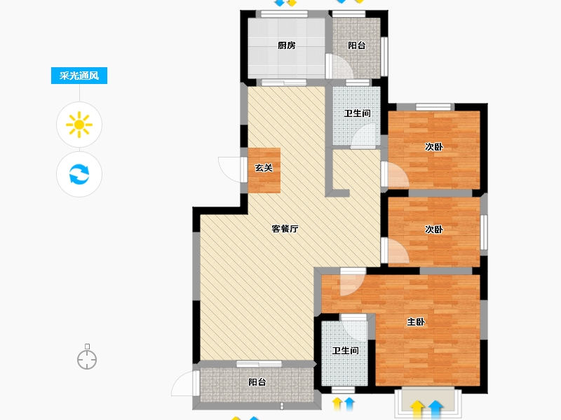 江苏省-南通市-中博富通苑-90.23-户型库-采光通风