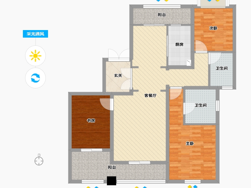 海南省-海口市-海航豪庭南苑-102.37-户型库-采光通风