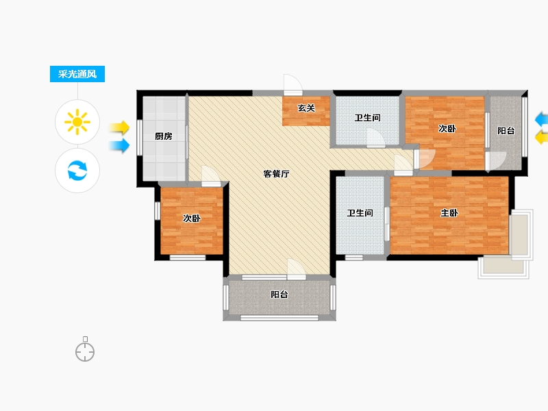 山东省-青岛市-金茂湾二期-120.55-户型库-采光通风