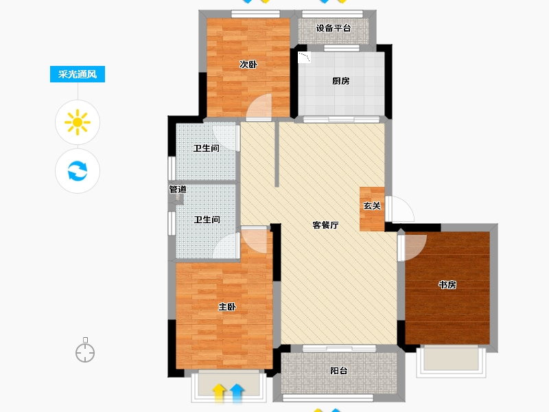 江苏省-苏州市-融创太湖御园-85.60-户型库-采光通风