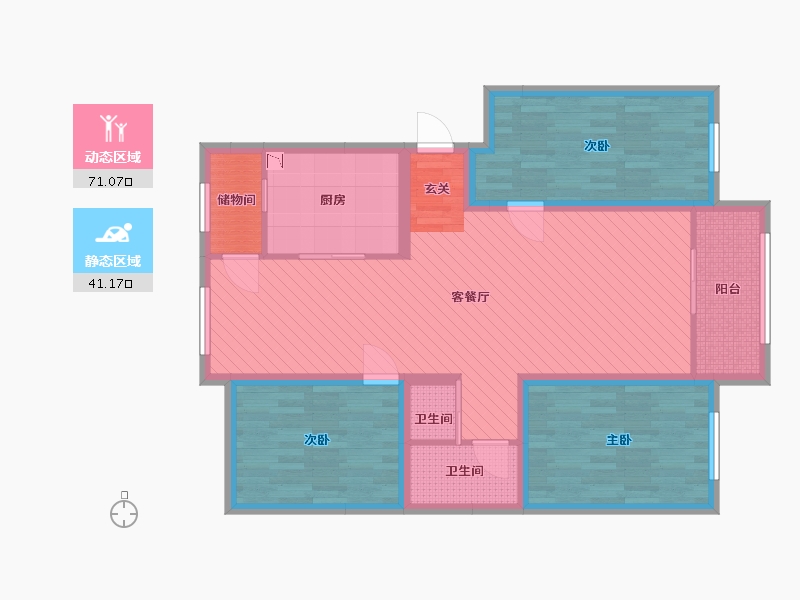 内蒙古自治区-鄂尔多斯市-胜利E区-99.07-户型库-动静分区