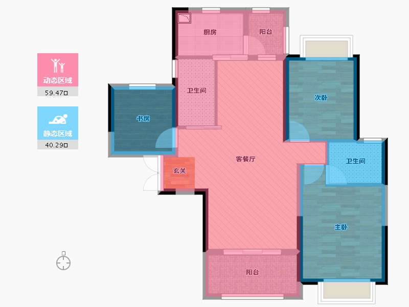 湖南省-长沙市-中房瑞致国际-87.43-户型库-动静分区