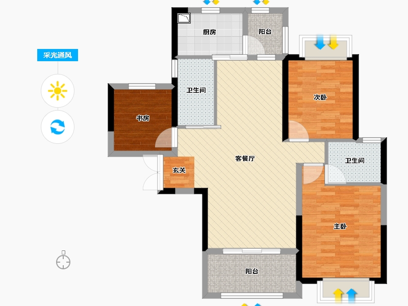 湖南省-长沙市-中房瑞致国际-87.43-户型库-采光通风