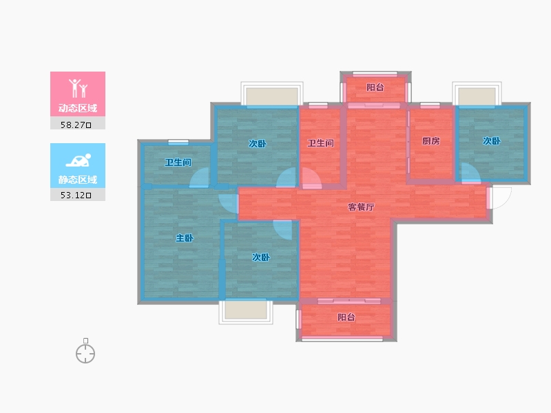 湖北省-黄冈市-名仕公馆-99.89-户型库-动静分区