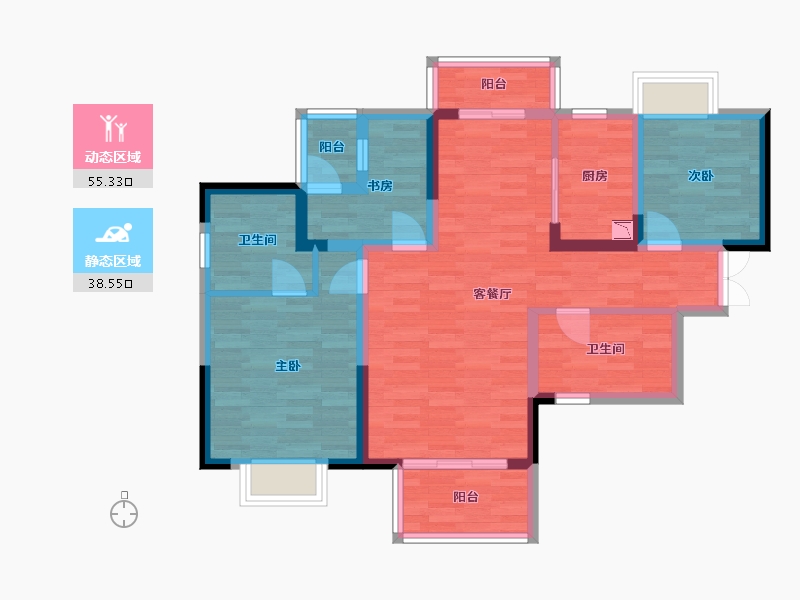 湖南省-长沙市-长沙平吉上苑-82.41-户型库-动静分区