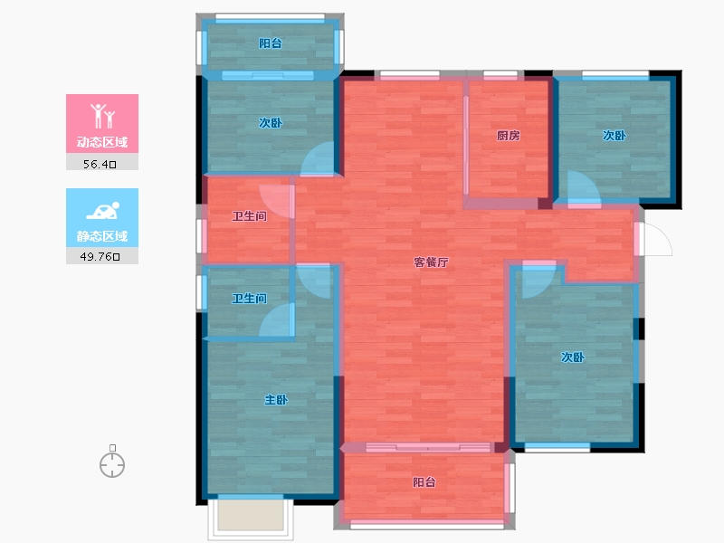 湖南省-长沙市-美的翰城-94.88-户型库-动静分区