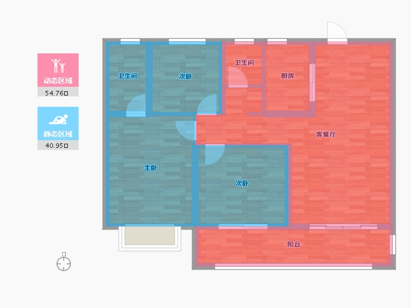 湖北省-潜江市-中南世纪雅苑-84.08-户型库-动静分区