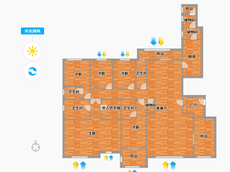 四川省-成都市-仁恒滨河湾-242.81-户型库-采光通风