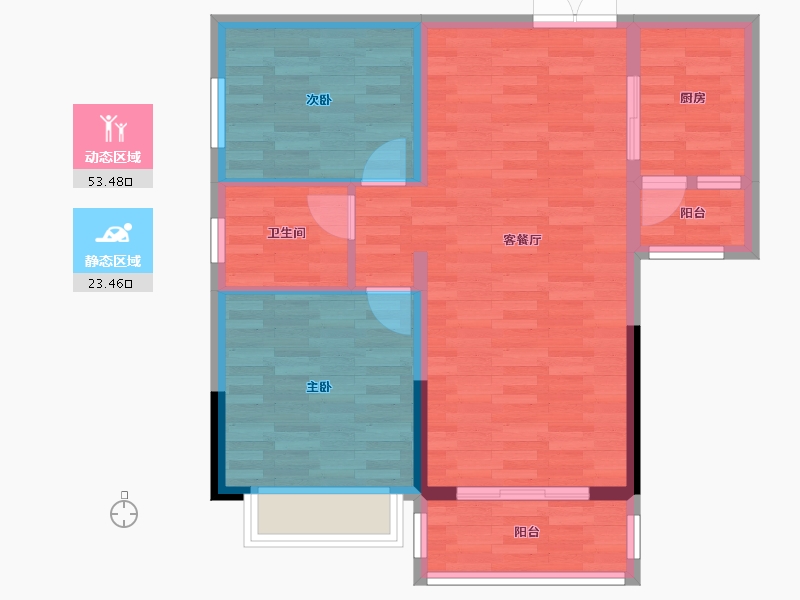 贵州省-黔东南苗族侗族自治州-鑫鼎国际名居-69.16-户型库-动静分区