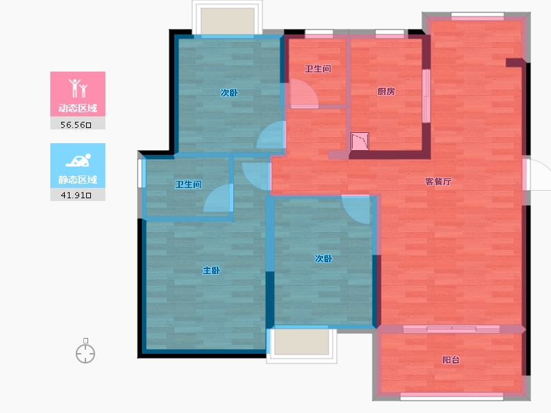 湖北省-襄阳市-东津世纪城4区-86.87-户型库-动静分区