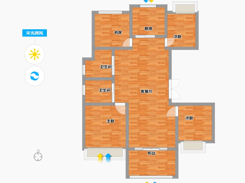 安徽省-黄山市-翼天壹号院-109.00-户型库-采光通风