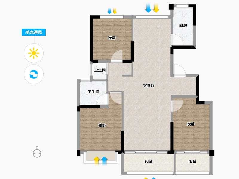 江苏省-扬州市-蓝湾华府-113.01-户型库-采光通风