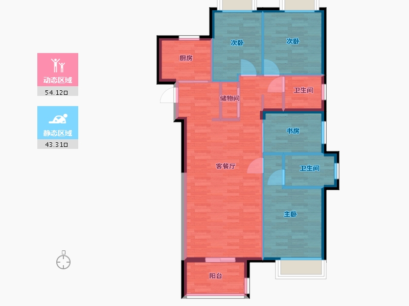 湖南省-长沙市-万科魅力之城-87.96-户型库-动静分区