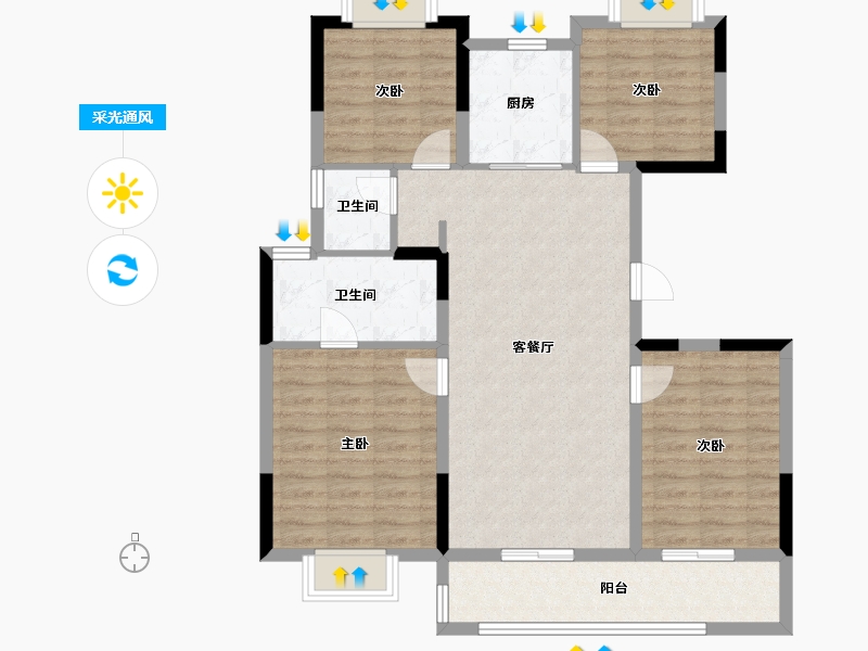 江苏省-无锡市-龙湖天璞-97.44-户型库-采光通风