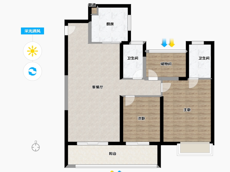 江苏省-苏州市-湖心溪岸-101.00-户型库-采光通风