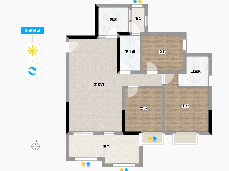 四川省-绵阳市-铂金公馆-85.08-户型库-采光通风