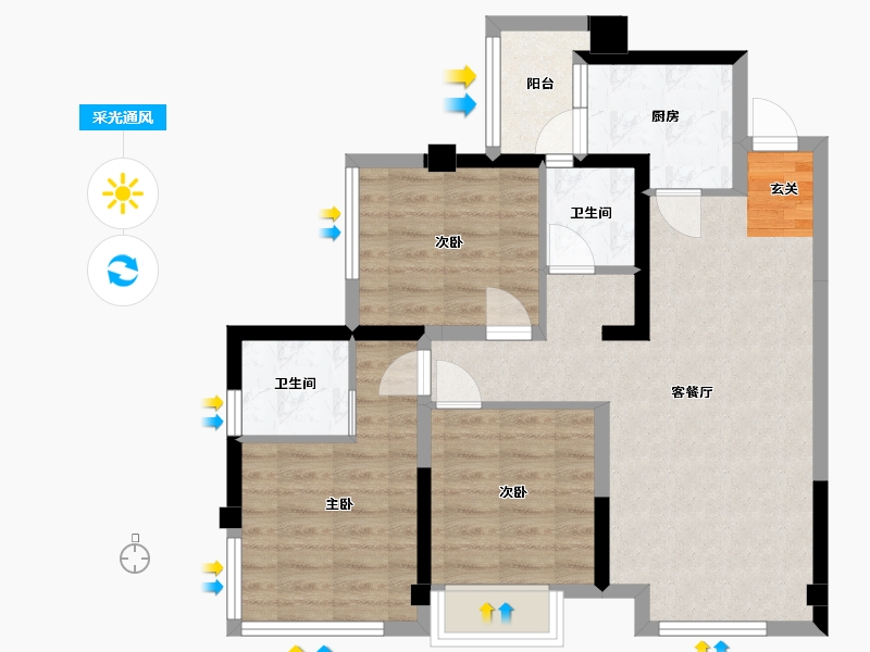 四川省-成都市-奥园棠�h府-73.58-户型库-采光通风