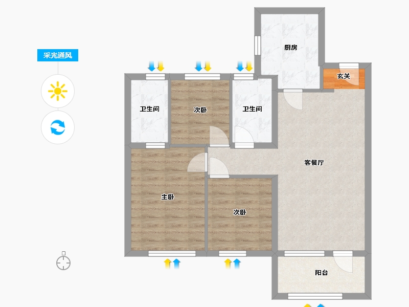 辽宁省-沈阳市-新湖仙林金谷-75.90-户型库-采光通风