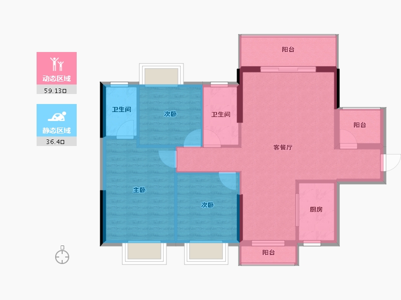 湖南省-长沙市-乾隆世家-86.54-户型库-动静分区