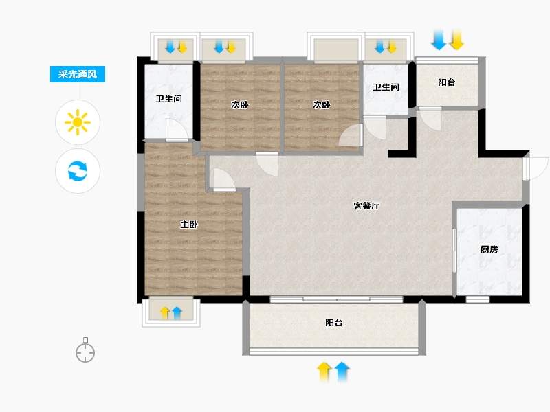 广东省-阳江市-保利中央公馆-103.63-户型库-采光通风