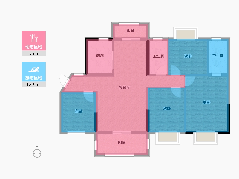 广西壮族自治区-贵港市-碧桂园上城-94.83-户型库-动静分区