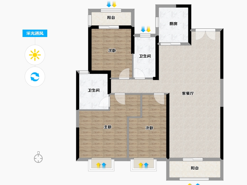 湖北省-武汉市-大华滨江天地三期铂金瑞府-130.00-户型库-采光通风