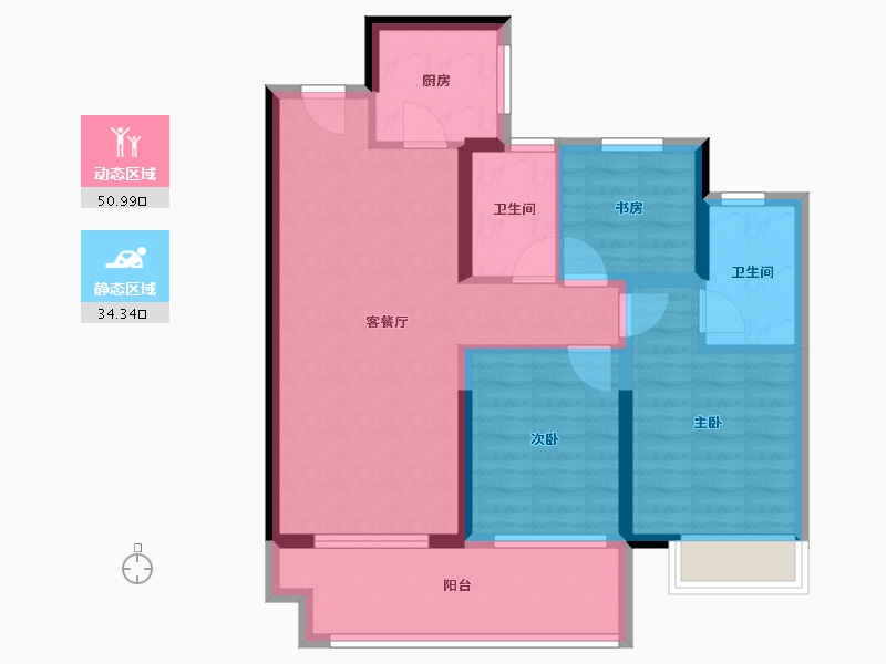 河南省-许昌市-金科鹿鸣帝景-75.89-户型库-动静分区