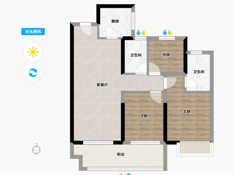 河南省-许昌市-金科鹿鸣帝景-75.89-户型库-采光通风