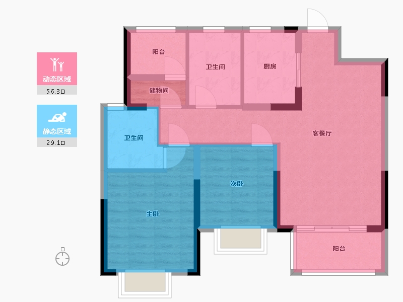 浙江省-宁波市-凯旋府-76.00-户型库-动静分区