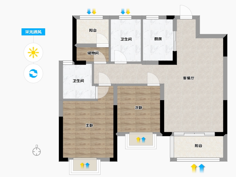 浙江省-宁波市-凯旋府-76.00-户型库-采光通风