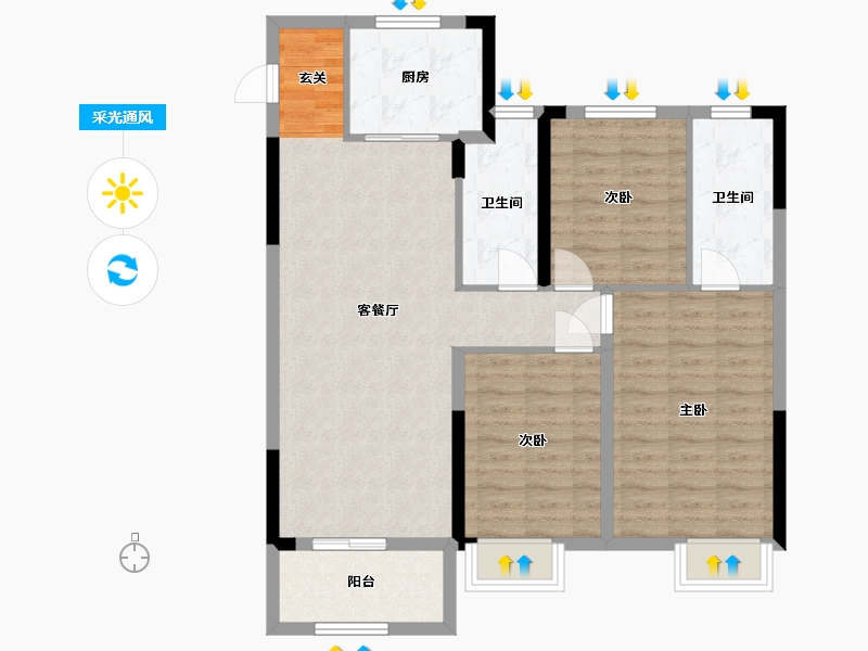 浙江省-宁波市-景瑞水印江山-92.30-户型库-采光通风