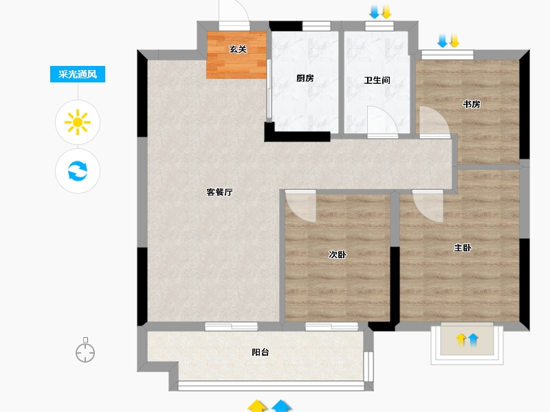 浙江省-宁波市-湖成大境-70.75-户型库-采光通风