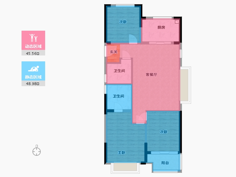 浙江省-宁波市-宁波宝龙一城-85.44-户型库-动静分区