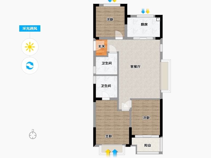 浙江省-宁波市-宁波宝龙一城-85.44-户型库-采光通风