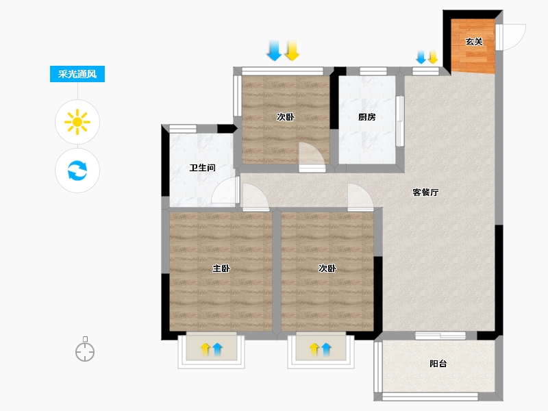 安徽省-合肥市-北城正荣府-73.39-户型库-采光通风