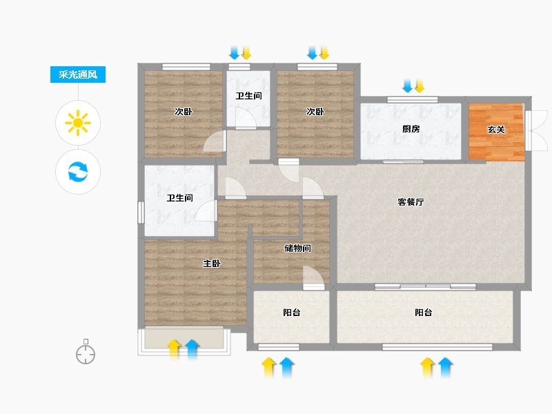 安徽省-合肥市-恒基旭辉铂悦・天汇-120.30-户型库-采光通风