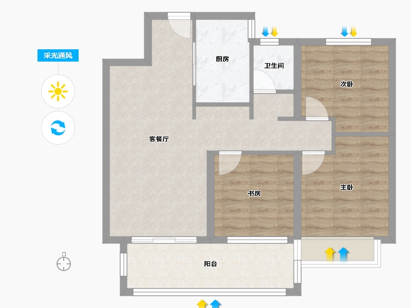 陕西省-西安市-绿地与湖五期-72.35-户型库-采光通风