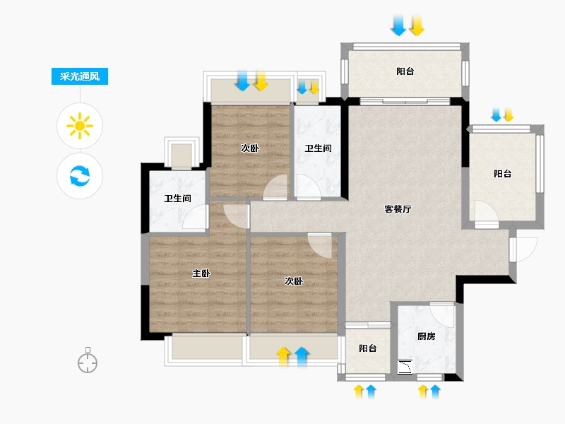 广东省-惠州市-仁和美地-85.05-户型库-采光通风